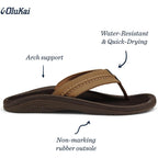 Olukai Hokua Men'S Beach Sandals, Quick-Dry Flip-Flop Slides, Water Resistant & Wet Grip Rubber Soles, Compression Molded Footbed & Soft Comfort Fit
