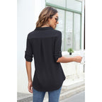Women's 3/4 Sleeve Collared Blouses Business Casual Tops Zip Front V Neck Work Shirts Loose Fit Tunic Tops