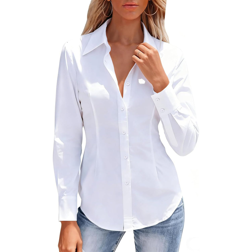 Button Down Shirts for Women Dress Shirt Long Sleeve Wrinkle Free Collared Blouse Work Business Office Solid Corset Tops