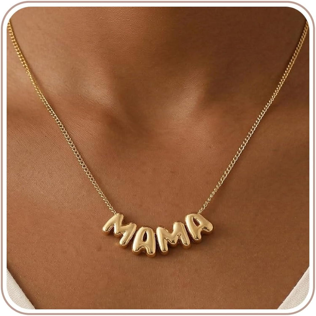 SLOONG Mama Necklace Letter Necklace 18K Gold Plated Dainty Mother and Daughter Matching Gift for New Mom Boyfriends Mom Women Mother's Day Mama Gifts