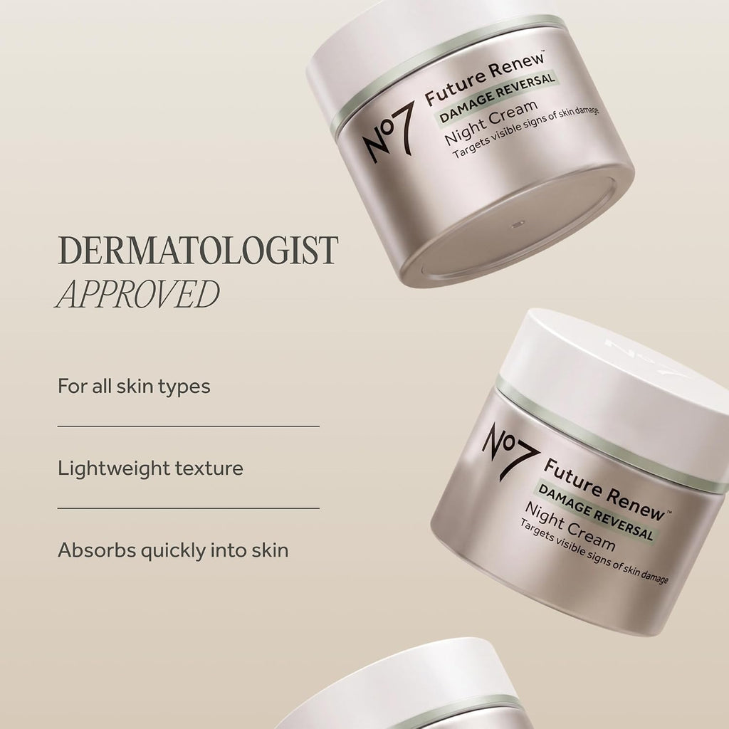 No7 Future Renew Damage Reversal Night Cream - Anti Aging Face Moisturizer - Infused With Peptide Technology To Reverse Visible Signs Of Damage - Skin Barrier Repair For Dry Skin (1.69 Oz)