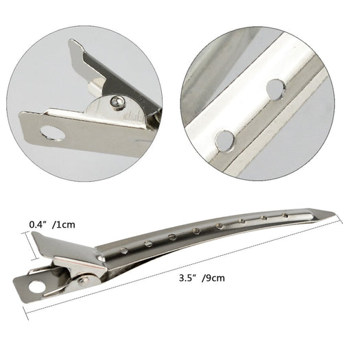 24 Packs Duck Bill Clips, Bantoye 3.5 Inches Rustproof Metal Alligator Curl Clips With Holes For Hair Styling, Hair Coloring, Silver