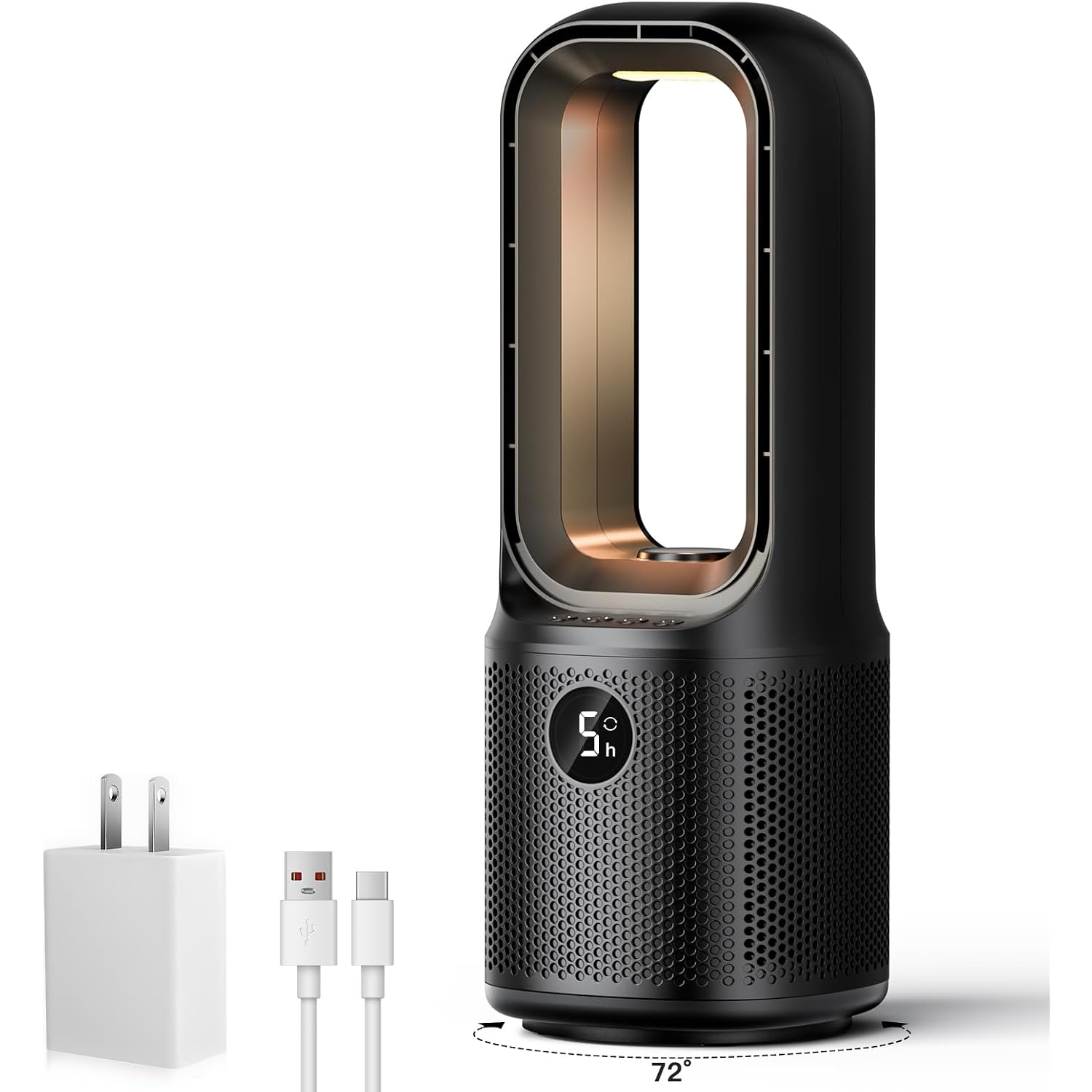 Let'Me Bladeless Desk Fan Small Quiet, 5-Speed Bedside Table Fan With 3-Level Brightness Night Light, 72° Oscillation, 9-Hour Timer, Wired Power With Adapter, Fan For Bedroom Office Home, 13X5 Inch