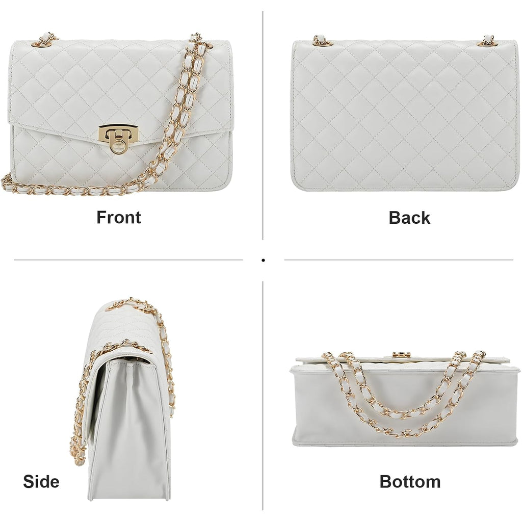 Gm Likkie Quilted Shoulder Bag For Women, Medium Flap Crossbody Handbag With Chain Strap, Soft Vegan Leather Clutch Purse