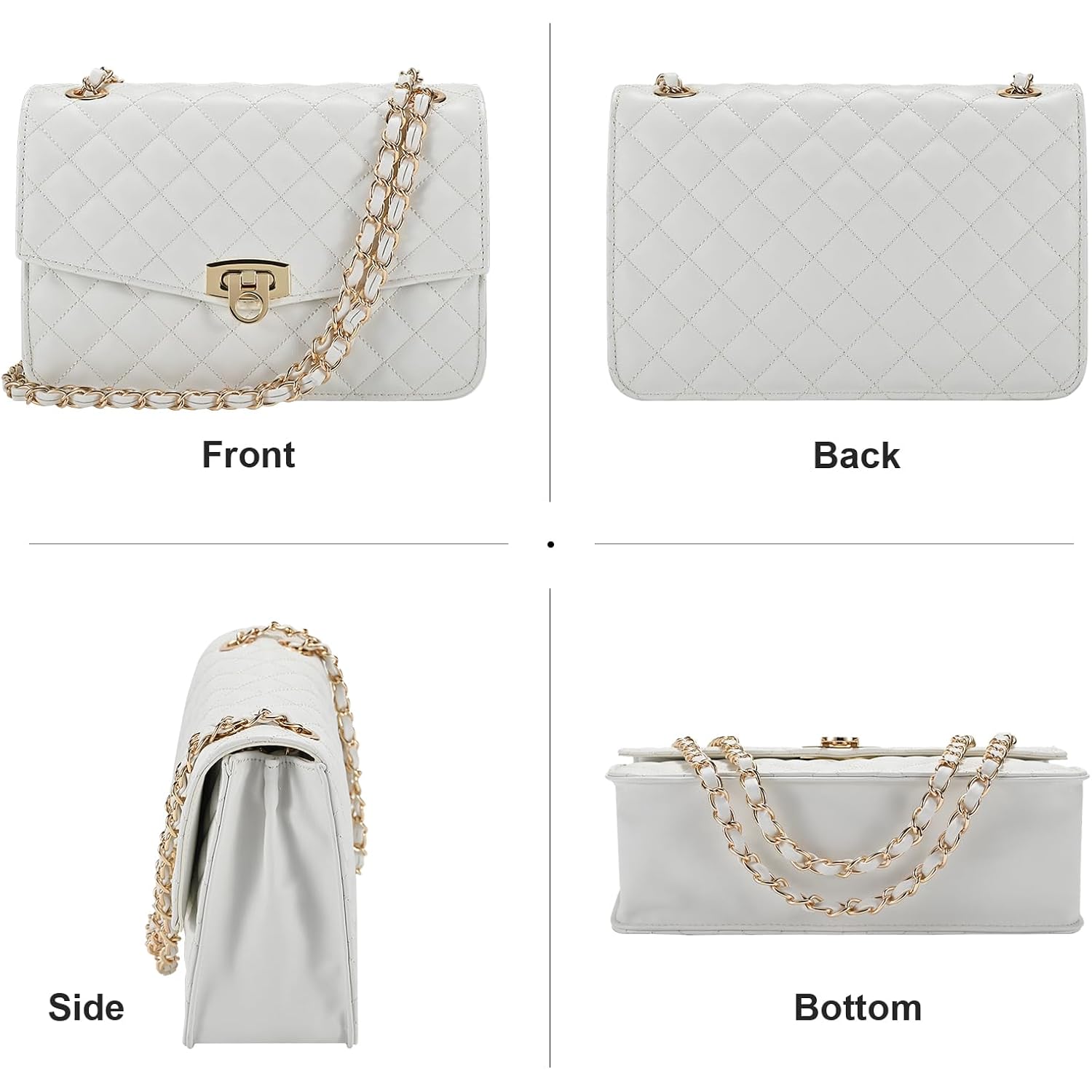 Gm Likkie Quilted Shoulder Bag For Women, Medium Flap Crossbody Handbag With Chain Strap, Soft Vegan Leather Clutch Purse