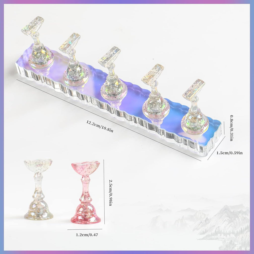 BQAN 2 Set Nail Holder for Painting Nails, Aurora Acrylic Nail Stand for Press on / Fake Nail Tips Training / Nails Display with 96 Pcs Reusable Display Clay