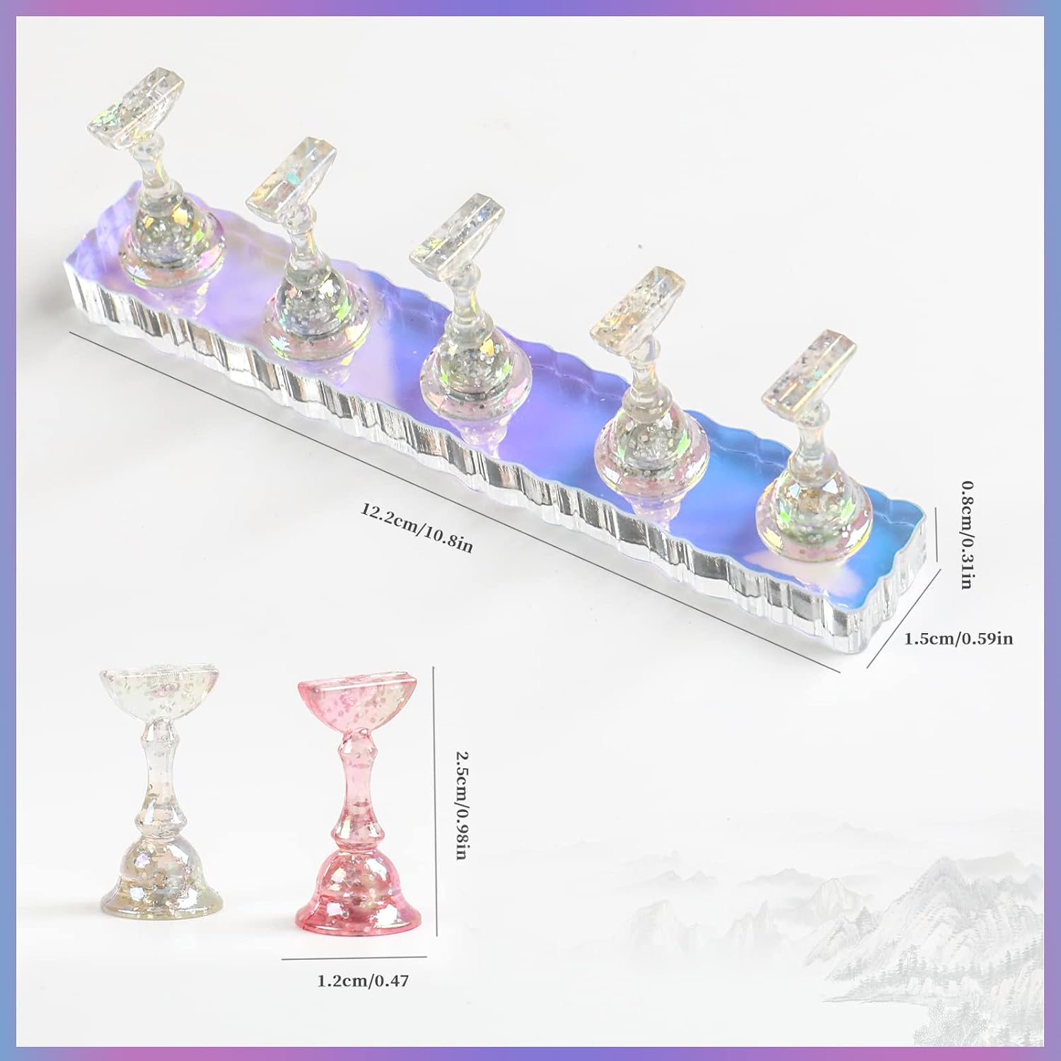 BQAN 2 Set Nail Holder for Painting Nails, Aurora Acrylic Nail Stand for Press on / Fake Nail Tips Training / Nails Display with 96 Pcs Reusable Display Clay