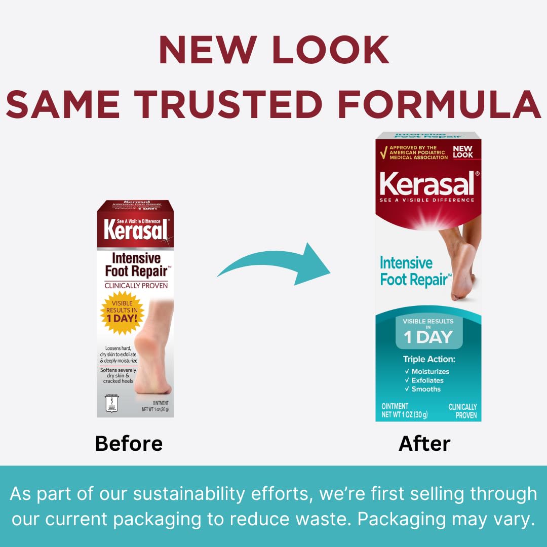Kerasal Intensive Foot Repair, Skin Healing Ointment for Cracked Heels and Dry Feet, 1 Oz