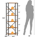 Furologee 6 Tier Tall Bookshelf, Industrial Narrow Bookcase, Display Standing Shelf Units, Metal And Wood Storage Rack Organizer For Living Room, Home Office, Entryway, Kitchen, Rustic Brown