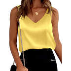 Satin Tank Tops for Women Loose Fit Sleeveless V Neck Cami Camisole Blouses Shirt Top