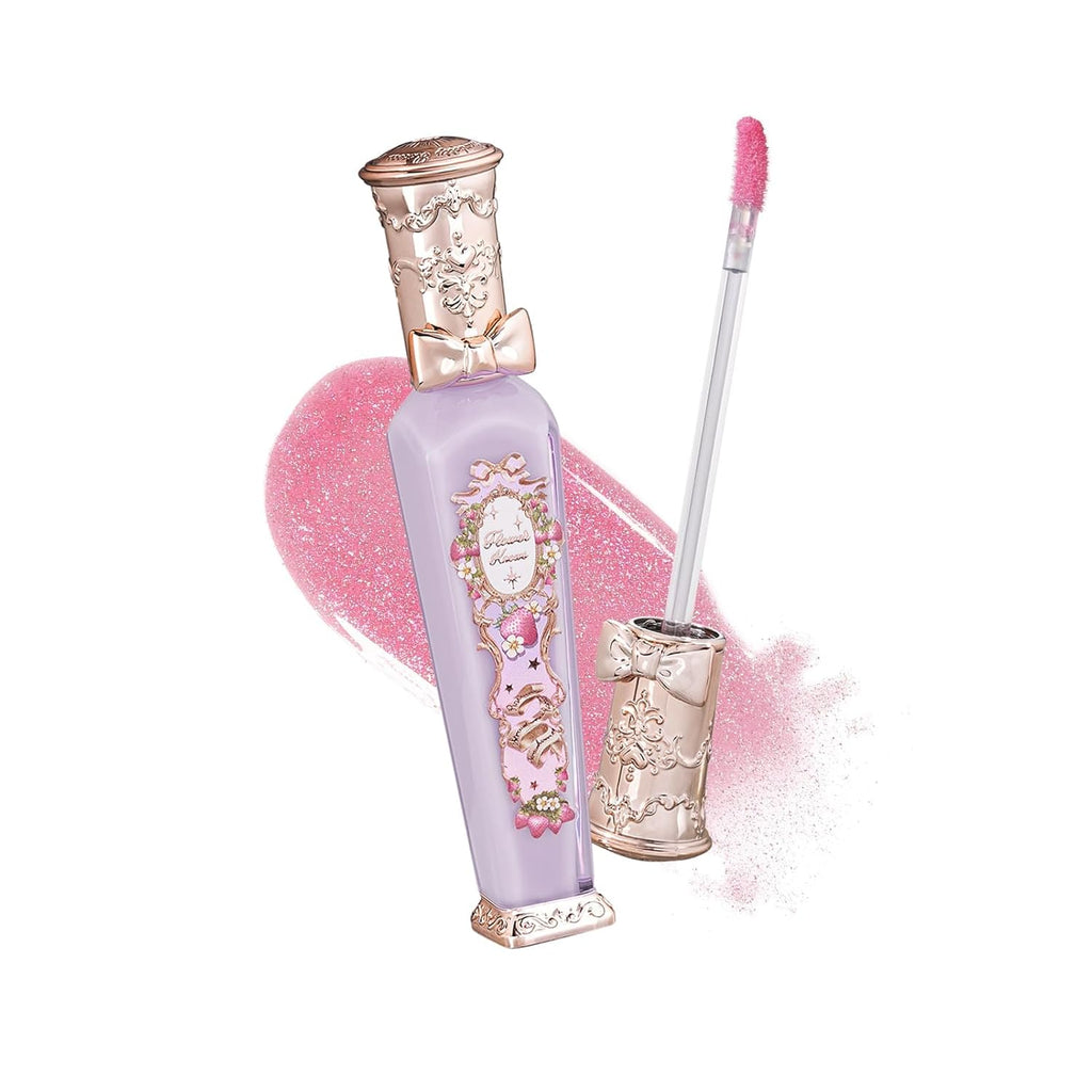 Flower Knows Violet Strawberry Rococo Glowy Lip Gloss,Moisturizing Shimmery Transparent Pink Plumping Lip Oil,Hydrating Lip Tint for Girls&Women,Vegan & Cruelty-Free,0.12 Fl Oz(G03 Berry Bomb)