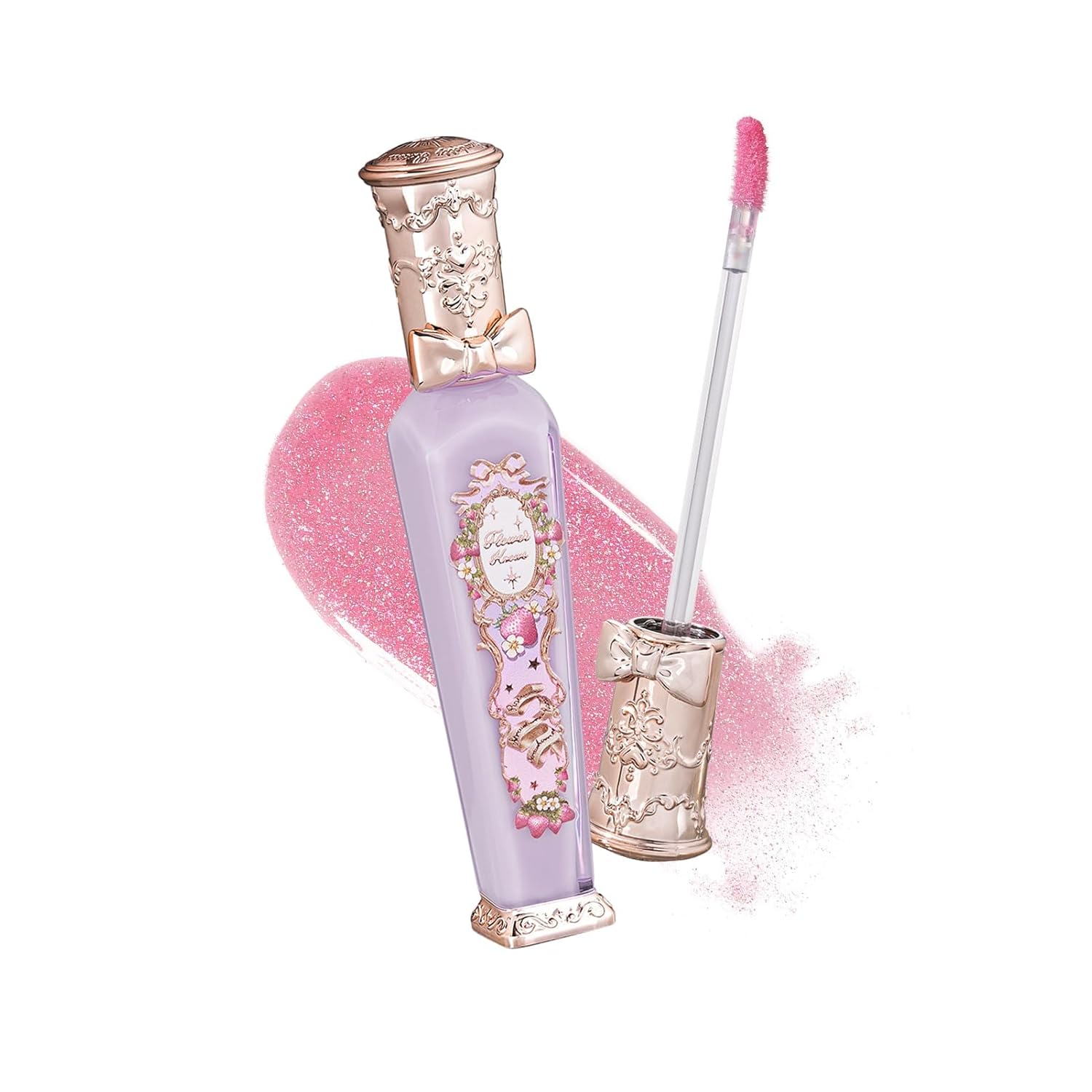 Flower Knows Violet Strawberry Rococo Glowy Lip Gloss,Moisturizing Shimmery Transparent Pink Plumping Lip Oil,Hydrating Lip Tint for Girls&Women,Vegan & Cruelty-Free,0.12 Fl Oz(G03 Berry Bomb)