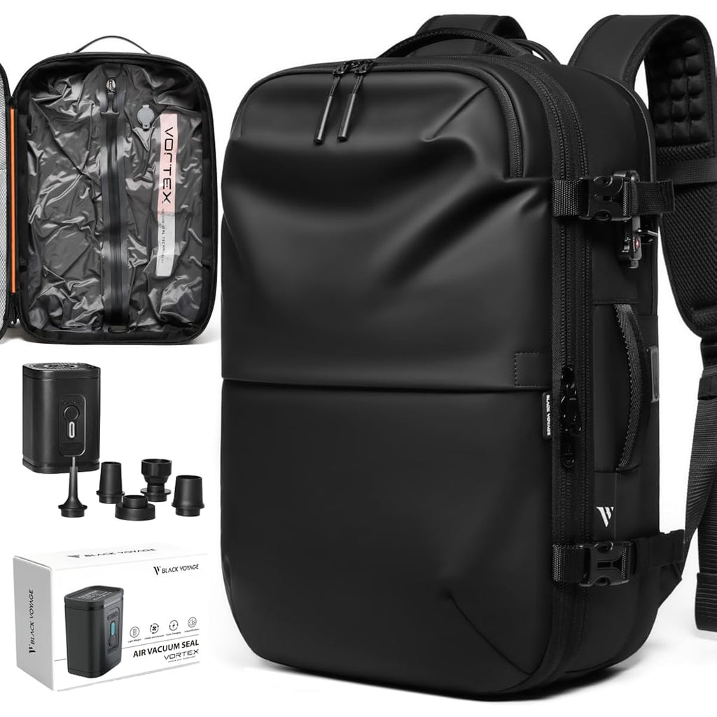Vortex Vacuum Seal Travel Backpack 60L Expandable Air Compression System Water Resistant Tsa Lock Carry-On
