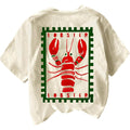 Verdusa Women's Summer Lobster Funny Shirts Drop Shoulder Graphic Tees Cute Shirts Beige