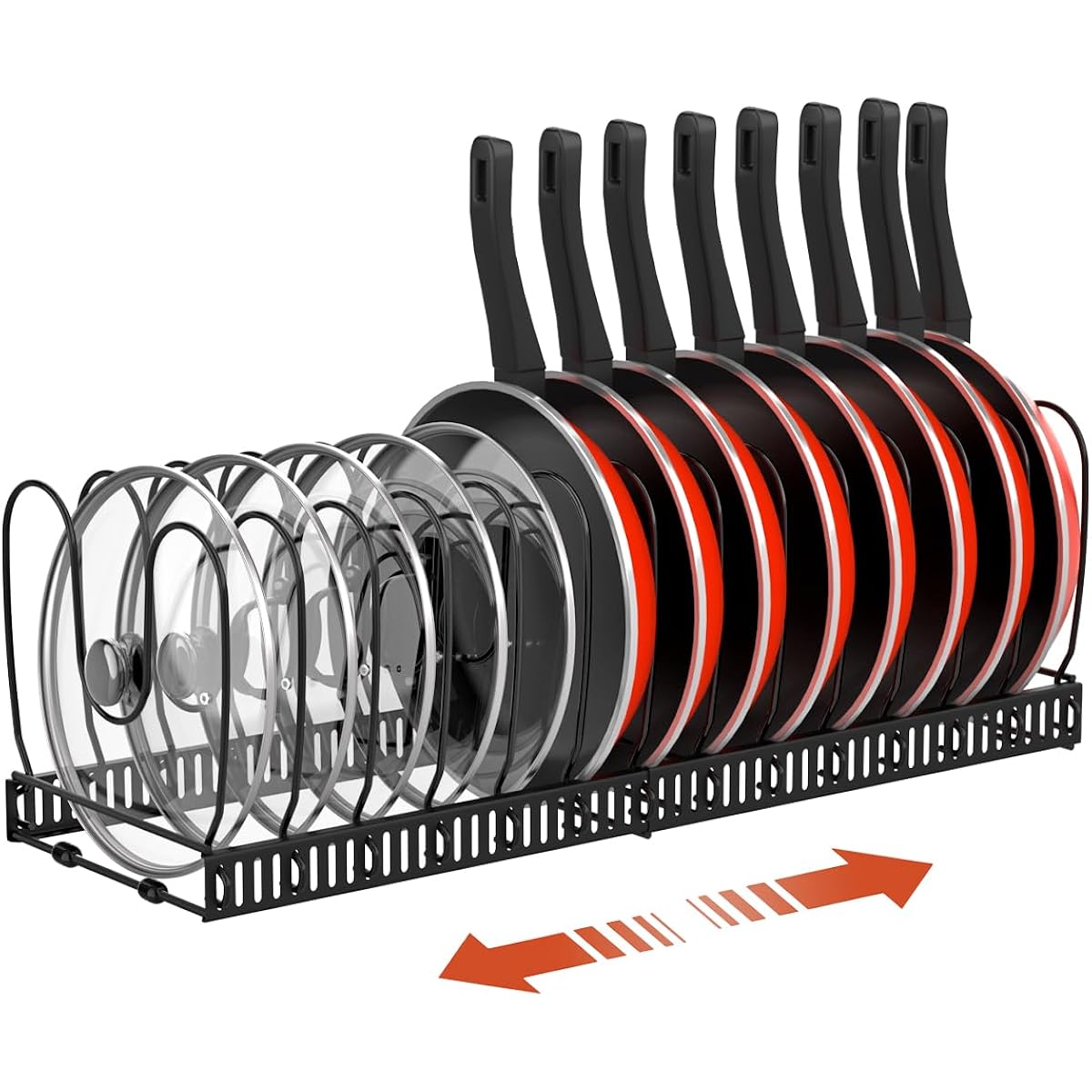 Housolution Pot And Pan Organizer Rack For Cabinet, Expandable Pot Lid Organizer Holder With 14 Adjustable Dividers, Fully Expanded Size 22.83" W X 7.09" D X 7.09" H, Black