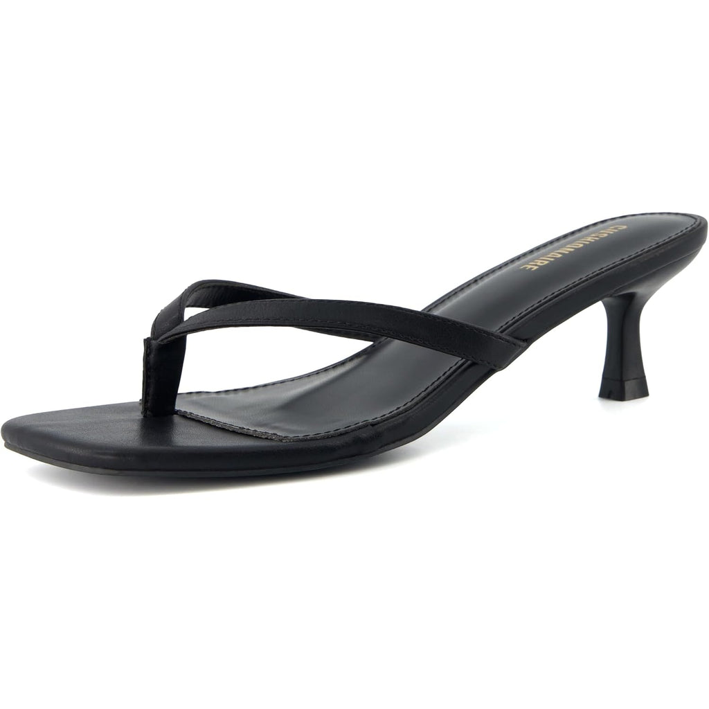 Cushionaire Miami Kitten Heels For Women, Thong Flip Flop Heeled Sandals With Memory Foam, Slip On Dressy Sandal