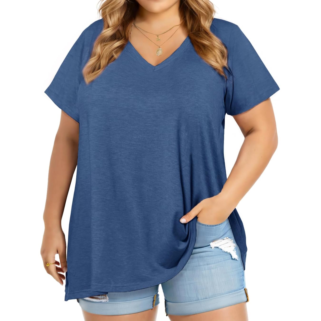 JOELLYUS Plus Size Tops for Women Summer Top Loose Fit Tee Shirts V Neck Short Sleeve Blouse 2026