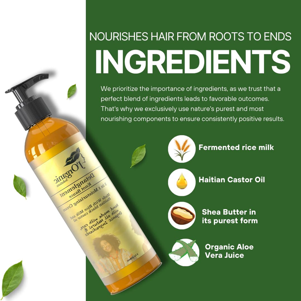 J'Organic Solutions Knot Sauce Detangler/Leave-In Cream with Haitian Castor Oil for Curly, Kinky, Coily 4C Hair - Natural Hydration & Anti-Breakage