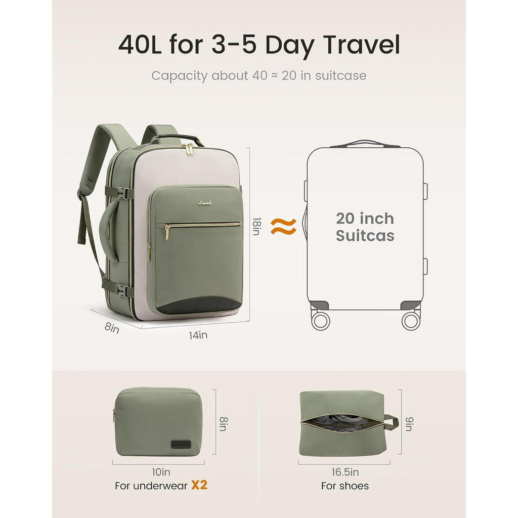 Lovevook 40L Travel Backpack For Women & Men, Airline Approved Carry On Luggage With 3 Packing Cubes, Tsa Overnight Bags, Waterproof Personal Item Bag, Weekender Essentials Backpacks Fits 17" Laptop