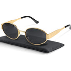 livho Retro Polarized Sunglasses - UV400 Protection, Oval Shape, Metal Frames - Matching Soft Case Inlcuded