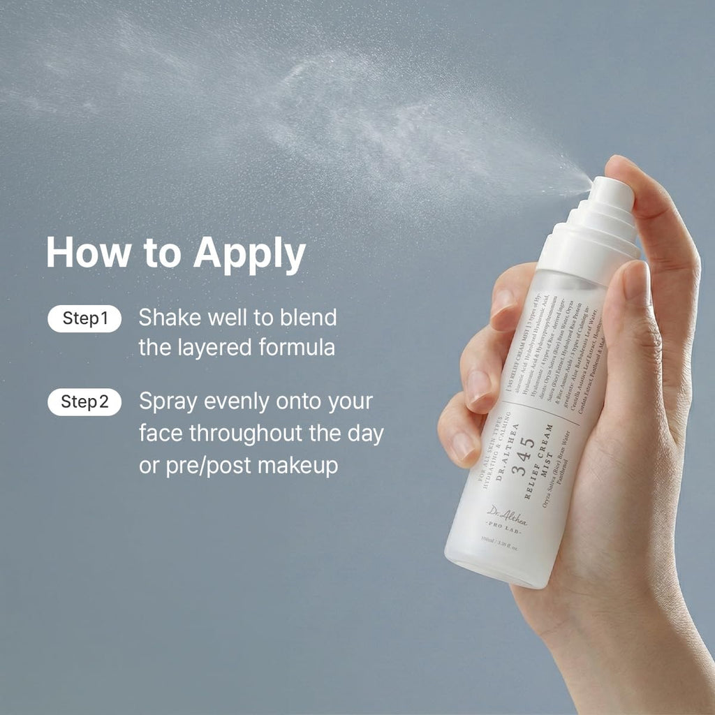 Dr.Althea 345 Relief Cream Mist | Hyaluronic Acid & Panthenol For Hydration And Calming Skin Irritation | Milky Facial Mist Spray Before Makeup And Travel Essential | Vegan Korean Skincare, 3.38 Fl Oz