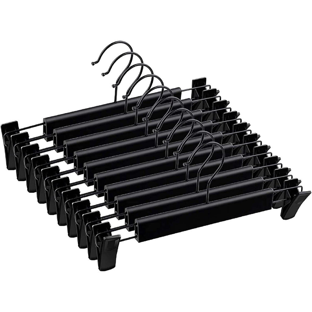 Pants Hangers With Clips, Skirt Hangers，360 ° Swivel Hooks Space Saving Hangers For Pants, Skirts, Clothes, Jeans (10Pack, Black)
