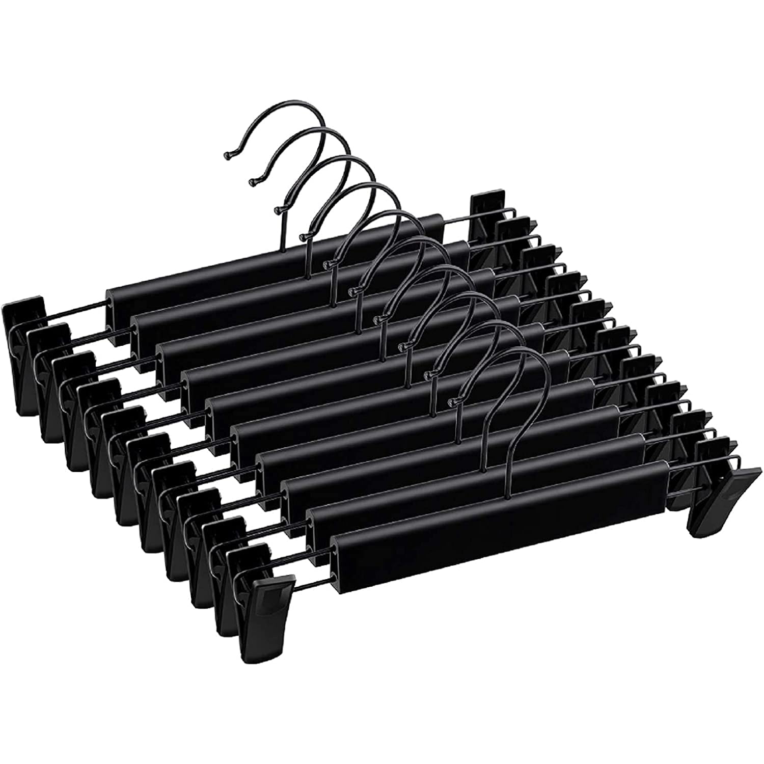 Pants Hangers With Clips, Skirt Hangers，360 ° Swivel Hooks Space Saving Hangers For Pants, Skirts, Clothes, Jeans (10Pack, Black)