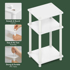 Furinno Turn-N-Tube Side Table, 3-Tier End Table With Open Shelf, Toolless Assembly Night Stand, Bedside Table, For Living Room, Bedroom, White