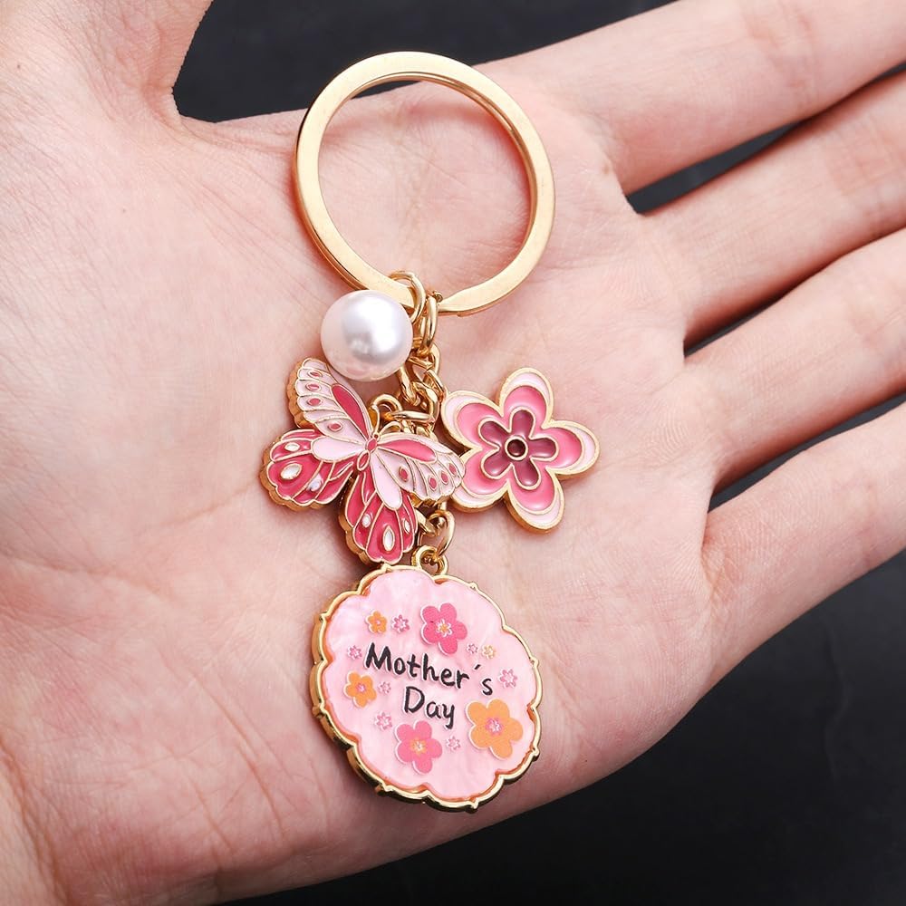 Small Cute Presents Mom Keychain Little keyring Pink Charm for Women, Mothers Day Birthday Gifts from Daughter Son