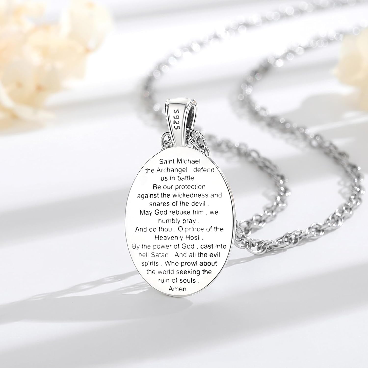 EUDORA 925 Sterling Silver St Benedict/St Michael/St Christopher/Archangel Raphael Gabriel Metatron/Virgin Mary/St Joseph/St Anthony Crucifix Pendant Bible Verse Prayer Necklace Jewelry for Men Women