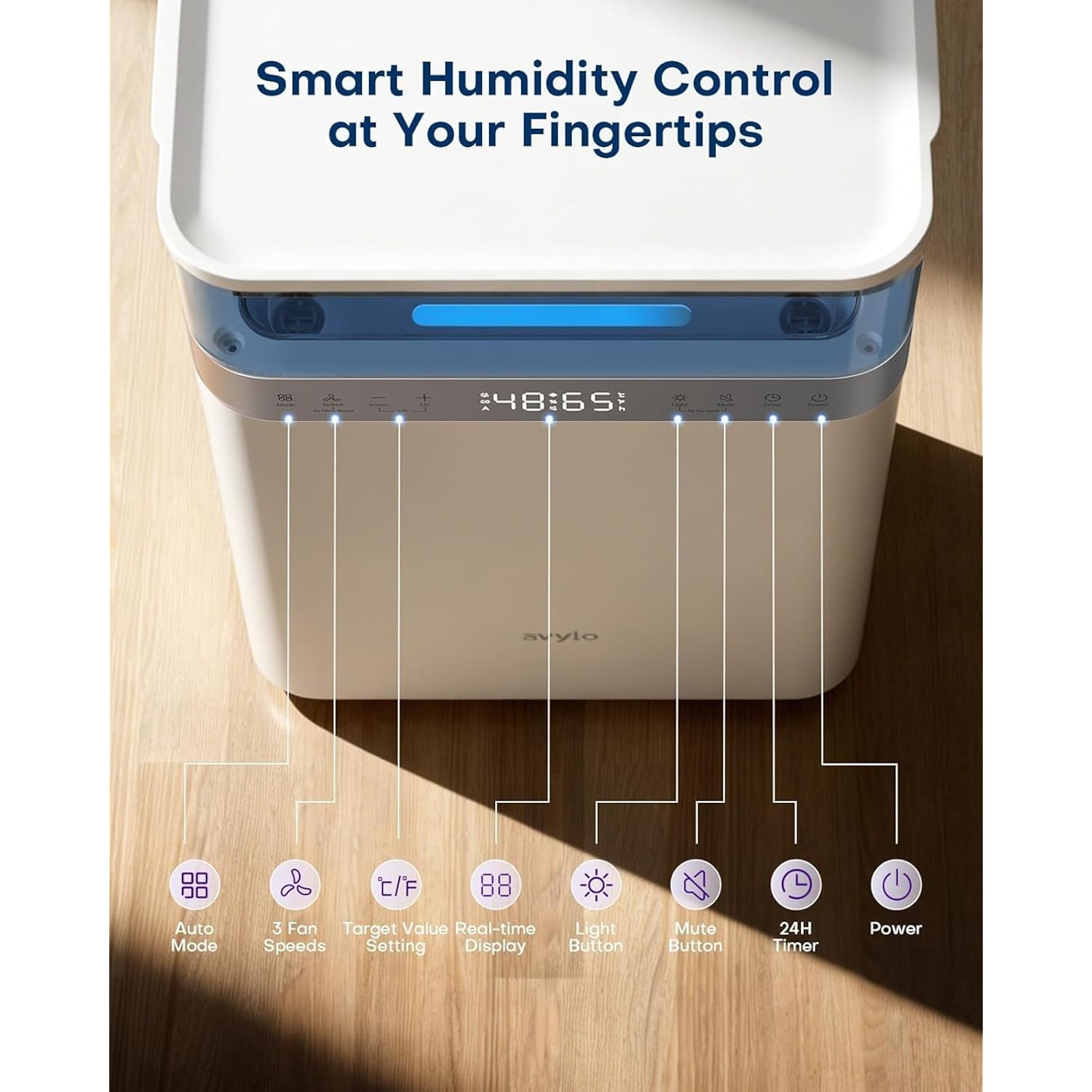 Avylo Dehumidifier For Basement With Pump And Hose, Max 90 Pints/D, White | Energy Star Most Efficient 2025,5000 Sq.Ft Dehumidifier,Top Mounted 2.11Gal Tank,3 Drainage Option,Auto Shut Off,Auto Defrost