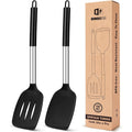 Pack Of 2 Silicone Solid Turner, Non Stick Slotted Kitchen Spatulas, High Heat Resistant Bpa Free Cooking Utensils, Ideal Cookware For Fish, Eggs, Pancakes(Black)