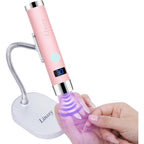 Linssy Mini UV Light for Nails with Auto Sensor & Gooseneck Stand,Portable Cordless Nail Lamp Flash Cure Lamp with LCD Display,Handheld UV Light for Gel Nails at Salon & Home Use (Pink)