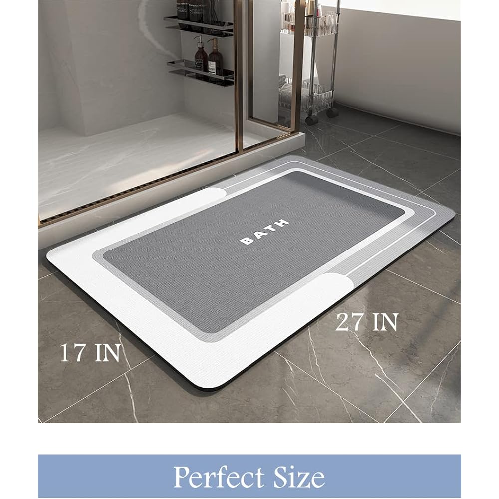 Montvoo-Bath Mat-Bathroom Mat Rug Non Slip Super Absorbent Stain Resistant Quick Dry Thin Bath Rug-Bath Mats For Bathroom Floor Bathtub Vanity-Bathmat Bath Rug Easy Care-17"X27" Grey
