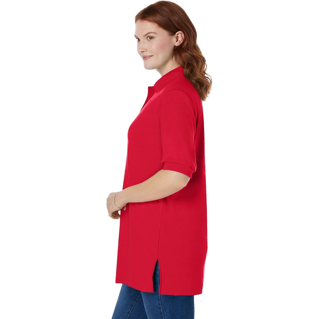 Woman Within Plus Size Elbow-Sleeve Polo Tunic