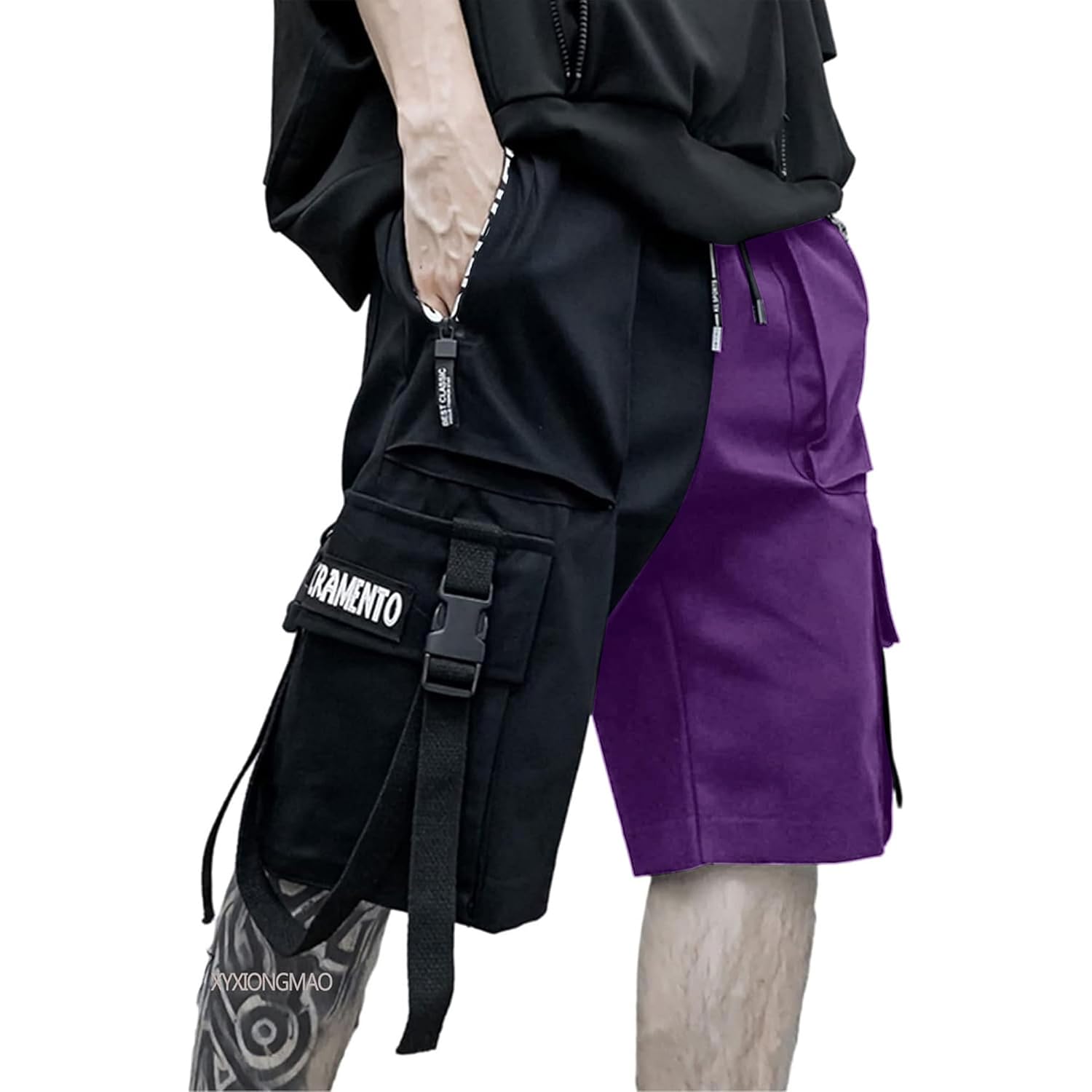 Xyxiongmao Men'S Joggers Techwear Black Hip Hop Cargo Shorts Streetwear Sweatpants Cargo Pants For Men