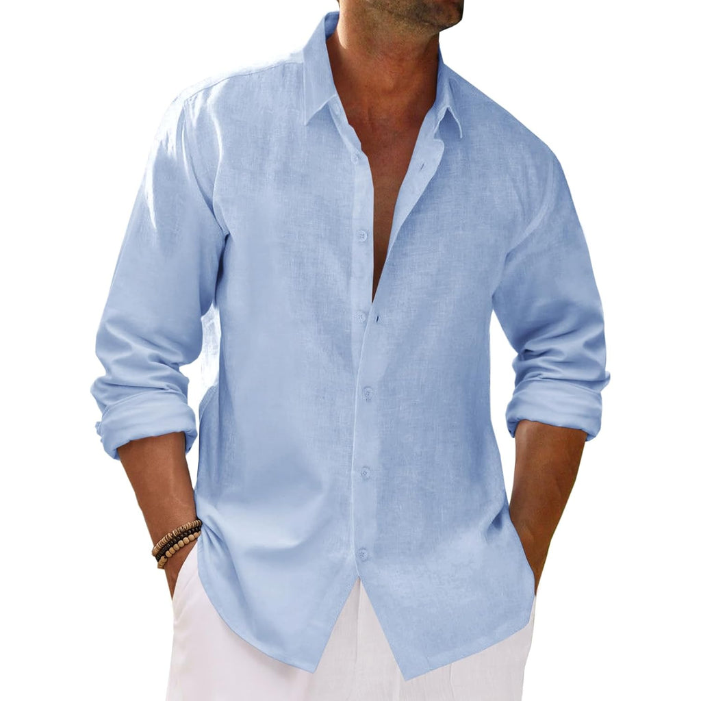 Runcati Mens Button Down Shirt Cotton Linen Casual Long Sleeve Shirts Collared Hippie Beach Tops