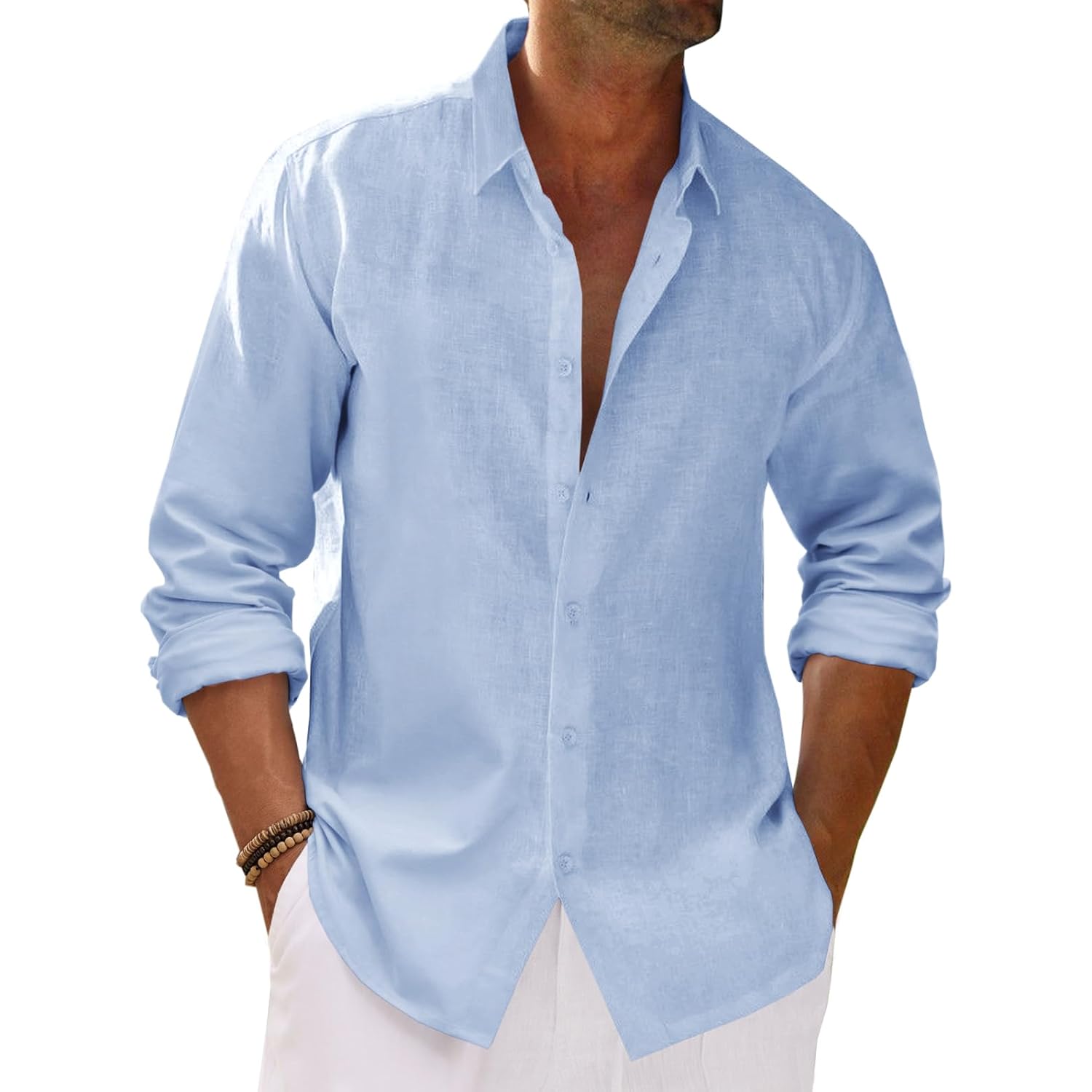 Runcati Mens Button Down Shirt Cotton Linen Casual Long Sleeve Shirts Collared Hippie Beach Tops