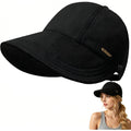 huablo]UPF 50+Womens Sun Hat UV Protection Hiking Fishing Hats Wide Brim Hat Adjustable Ponytail Packable Sun Cap Black