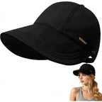 huablo]UPF 50+Womens Sun Hat UV Protection Hiking Fishing Hats Wide Brim Hat Adjustable Ponytail Packable Sun Cap Black