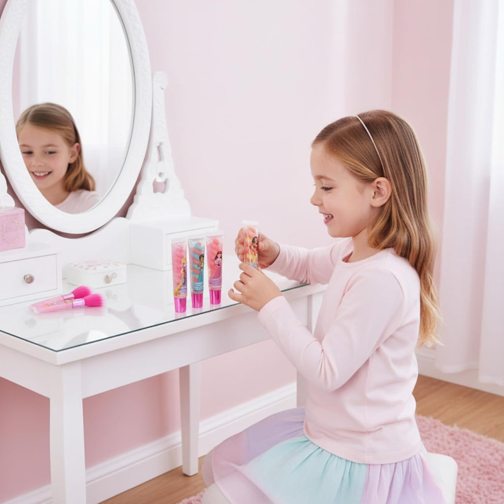 Townley Girl Disney Princess 7 Piece Swirl Lip Gloss, Girls Kids Party Favors, Lip Set for Girls, Perfect for Birthday Gifts, Plant Based, Ages 3