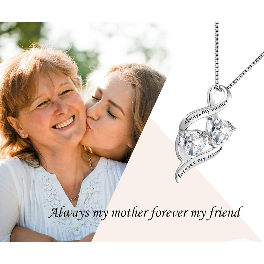 Mothers Birthday Gifts 925 Sterling Silver Always My Mother Forever My Friend Mother Son Love Heart Pendant Necklace,Mom Daughter Jewelry Gifts