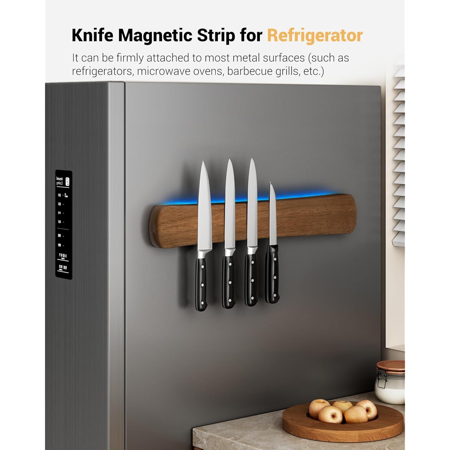 Swaitee Magnetic Knife Holder for Wall, 16 Inch Acacia Wood Magnetic Knife Strip, Kitchen Storage Organizer, Fridge Side Mount, Housewarming Gifts for New Home