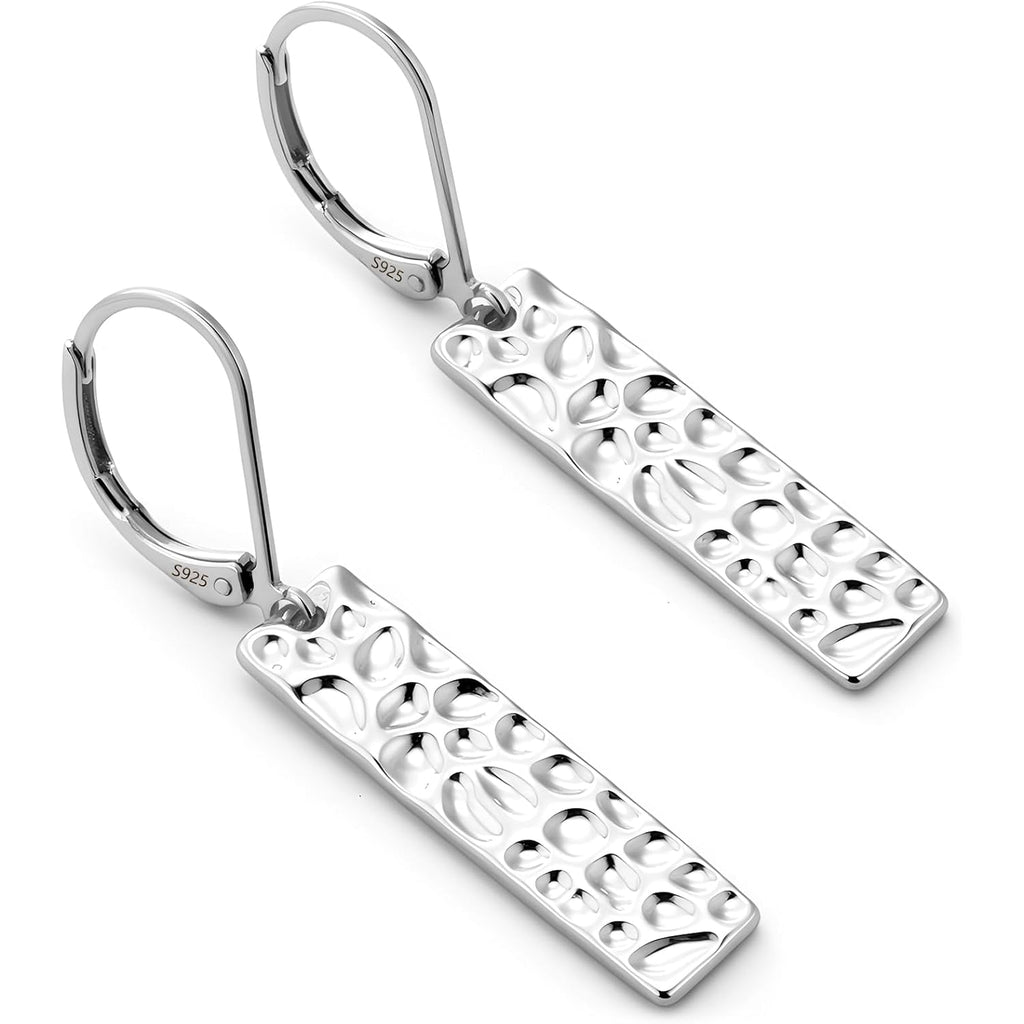 ALEXCRAFT 925 Sterling Silver Dangle Earrings for Women, 14K Gold Plated French Leverback Earrings, Hypoallergenic Lightweight Statement Hammer Square Bar Long Drop Earing for Women Trendy Jewelry