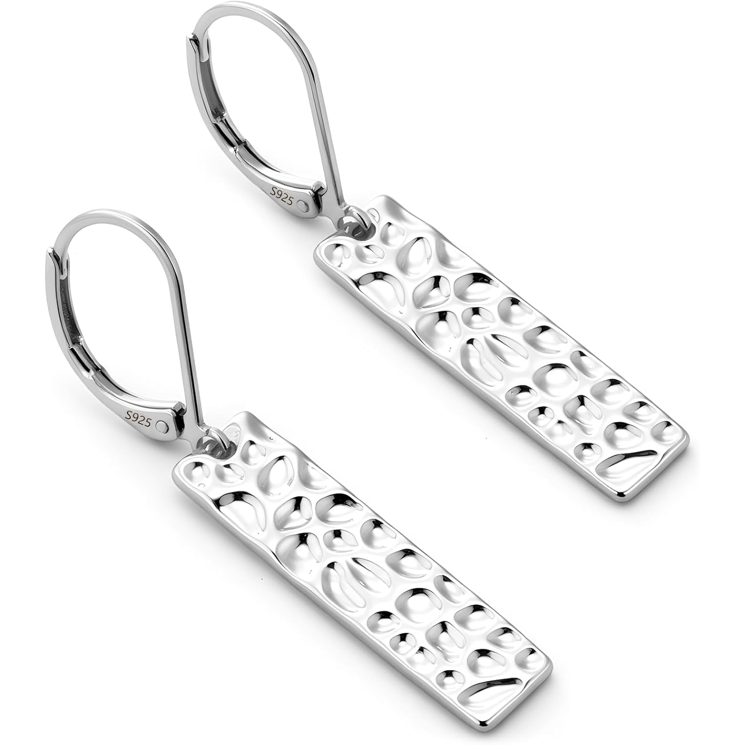 ALEXCRAFT 925 Sterling Silver Dangle Earrings for Women, 14K Gold Plated French Leverback Earrings, Hypoallergenic Lightweight Statement Hammer Square Bar Long Drop Earing for Women Trendy Jewelry