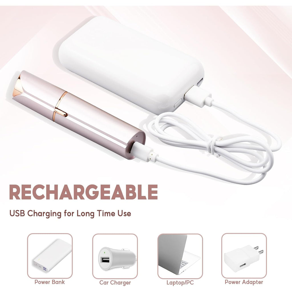 innobeaut Facial Hair Removal for Women, Electric Painless Facial Hair Remover for Face, Lip, Chin with USB Rechargeable and 2 Replacement Heads,Rose Gold