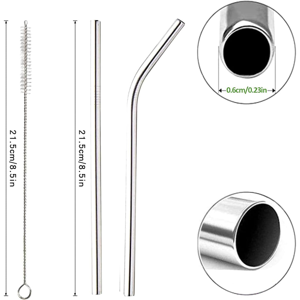Annvchi 16 Pack Of Reusable Stainless Steel Metal Straws, 8 Straight + 8 Bent 8.5 Inch Metal Straws With 2 Cleaning Brushes, Straw Compatible With 20Oz Stanley Cup