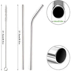 Annvchi 16 Pack Of Reusable Stainless Steel Metal Straws, 8 Straight + 8 Bent 8.5 Inch Metal Straws With 2 Cleaning Brushes, Straw Compatible With 20Oz Stanley Cup