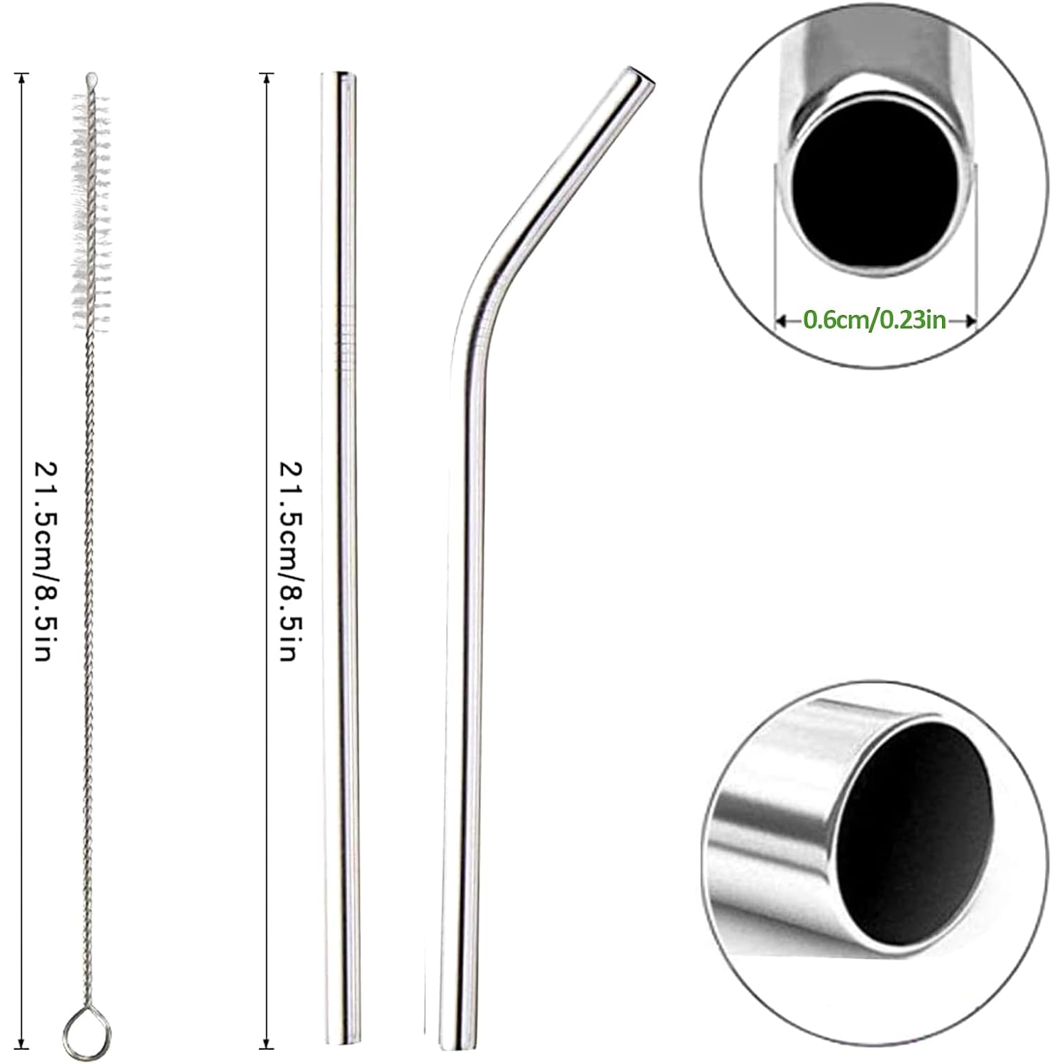 Annvchi 16 Pack Of Reusable Stainless Steel Metal Straws, 8 Straight + 8 Bent 8.5 Inch Metal Straws With 2 Cleaning Brushes, Straw Compatible With 20Oz Stanley Cup