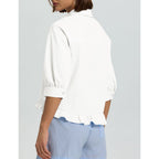 Lomon Womens 3/4 Sleeve Button Down Tops Dressy Casual Collared Shirts Blouses Ruffle Babydoll Tops Loose Fit